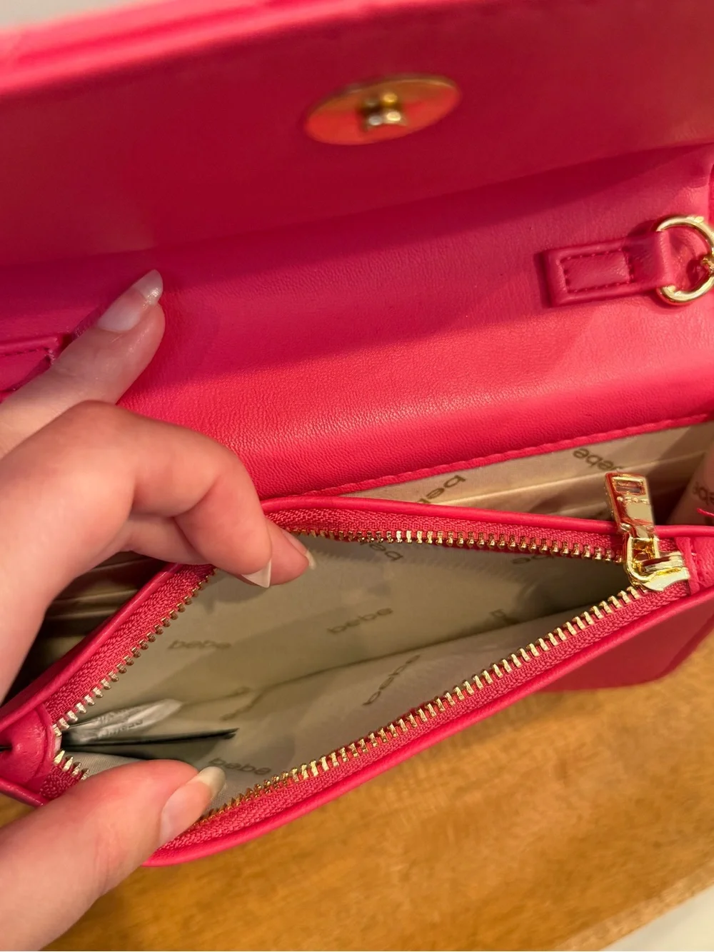 bebe Stanley Crossbody Bag in Barbie Pink with Chain Strap